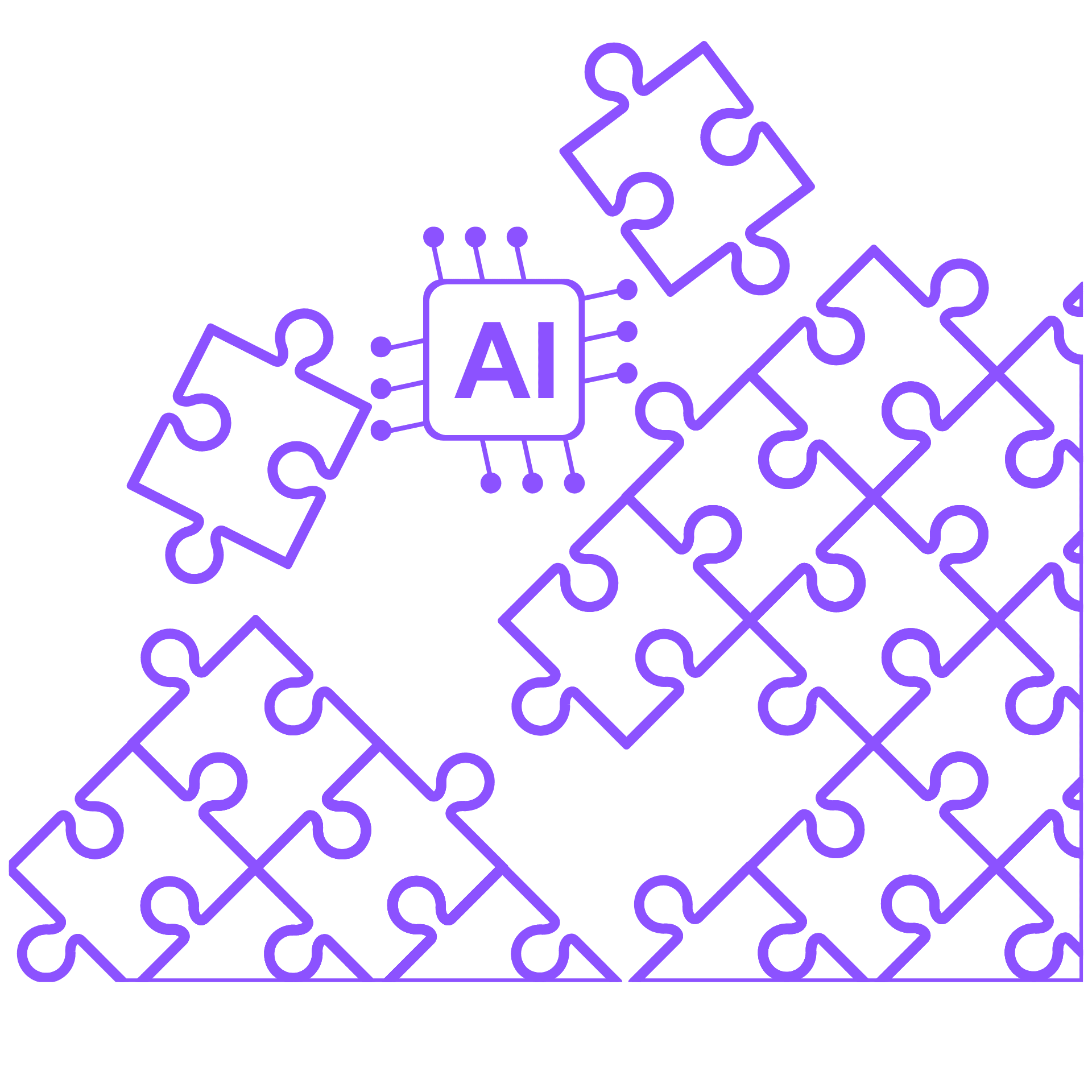 Ikona fioletowych puzzli symbolizująca symulacje AI i analizę powiązań między danymi