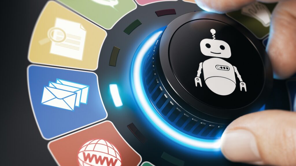 Przycisk Automatyzacji procesów biznesowych symbolizujący uruchamianie procesów automatyzacji z użyciem sztucznej inteligencji w firmie